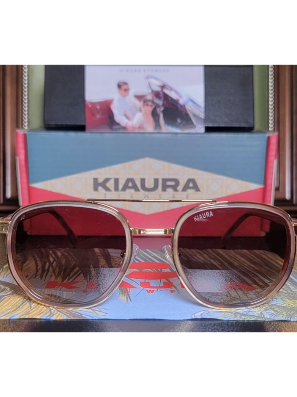 KIAURA Gehry Mocha Titanium Round Polarized Sunglasses Brown UV400 NWT - Picture 6 of 14